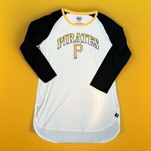 Women’s Pittsburgh Pirates '47 Brand 3/4 Sleeve White/Black Yellow Shirt Small